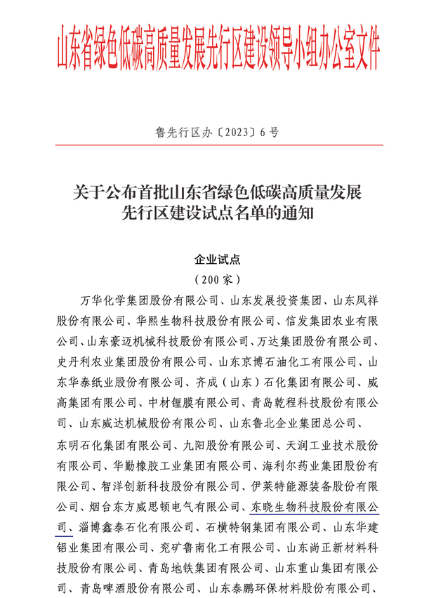 喜报！ng28南宫生物成功入选山东省绿色低碳高质量发展先行区建设企业试点！